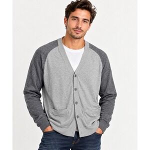 Five Four Poggy The Man Men's L Gray Cotton Weldon Colorblock Cardigan NWT